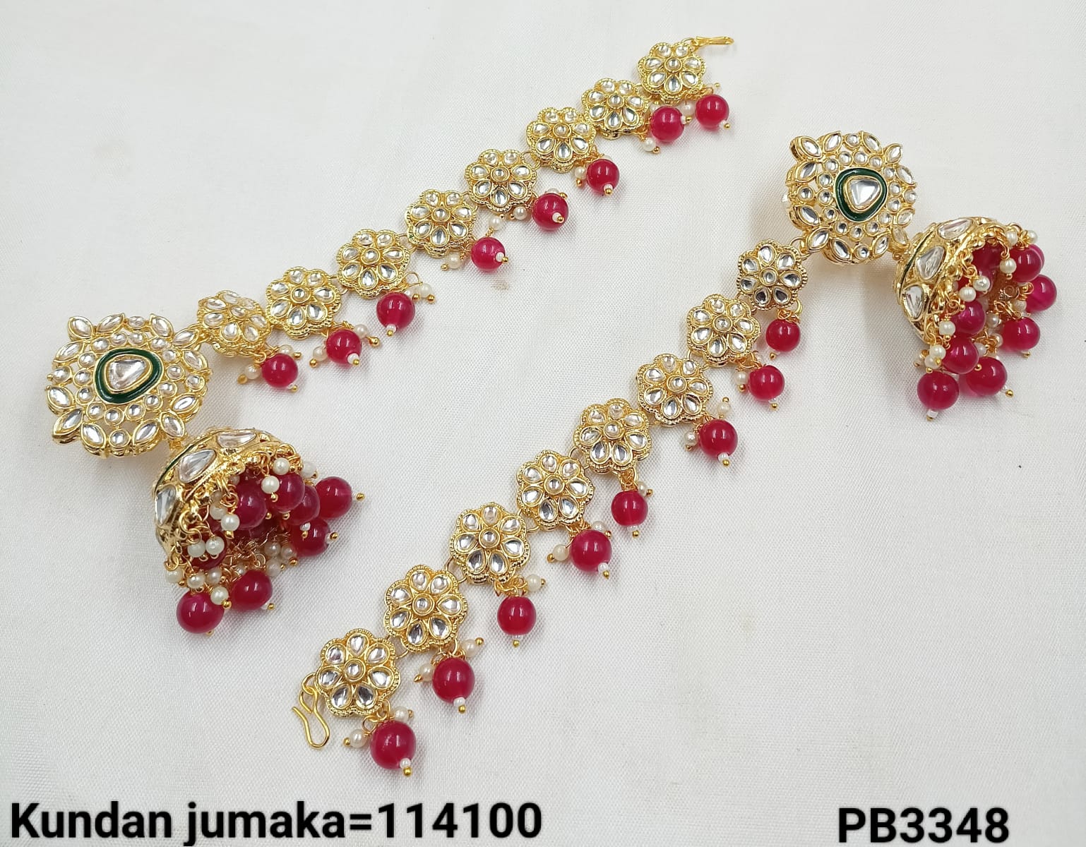 Floral CZ Jhumka Earrings with Handcrafted Beaded Chain – LucenteMarket